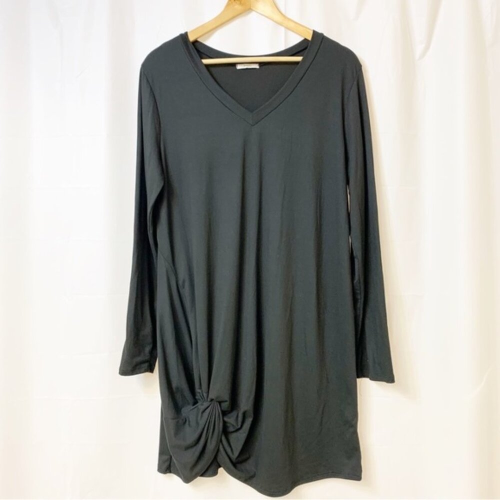 Ash & Antler Black V-neck Long Sleeve Soft Twist Front Dress